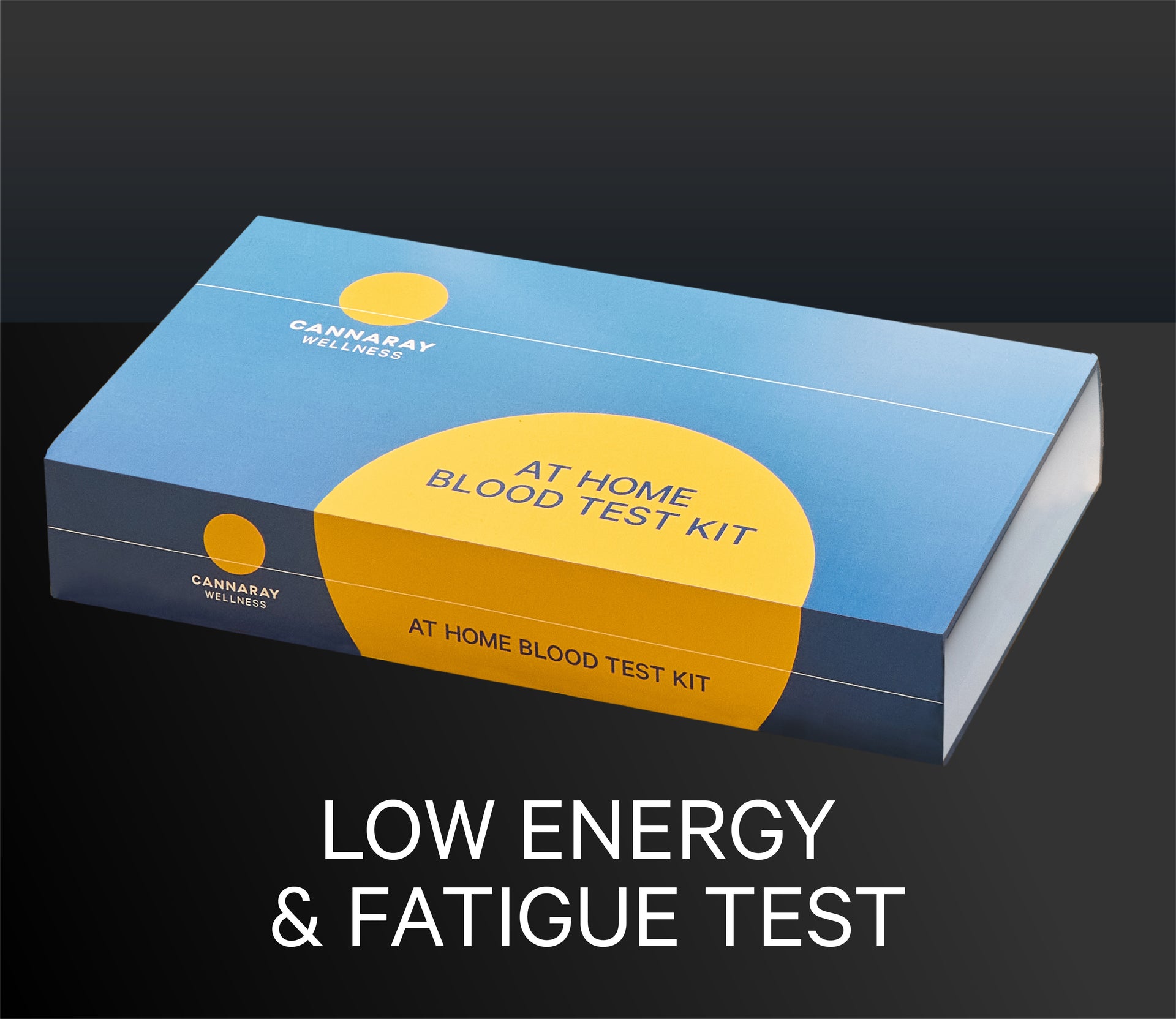 Cannaray at-home blood test kit box for low energy and fatigue.